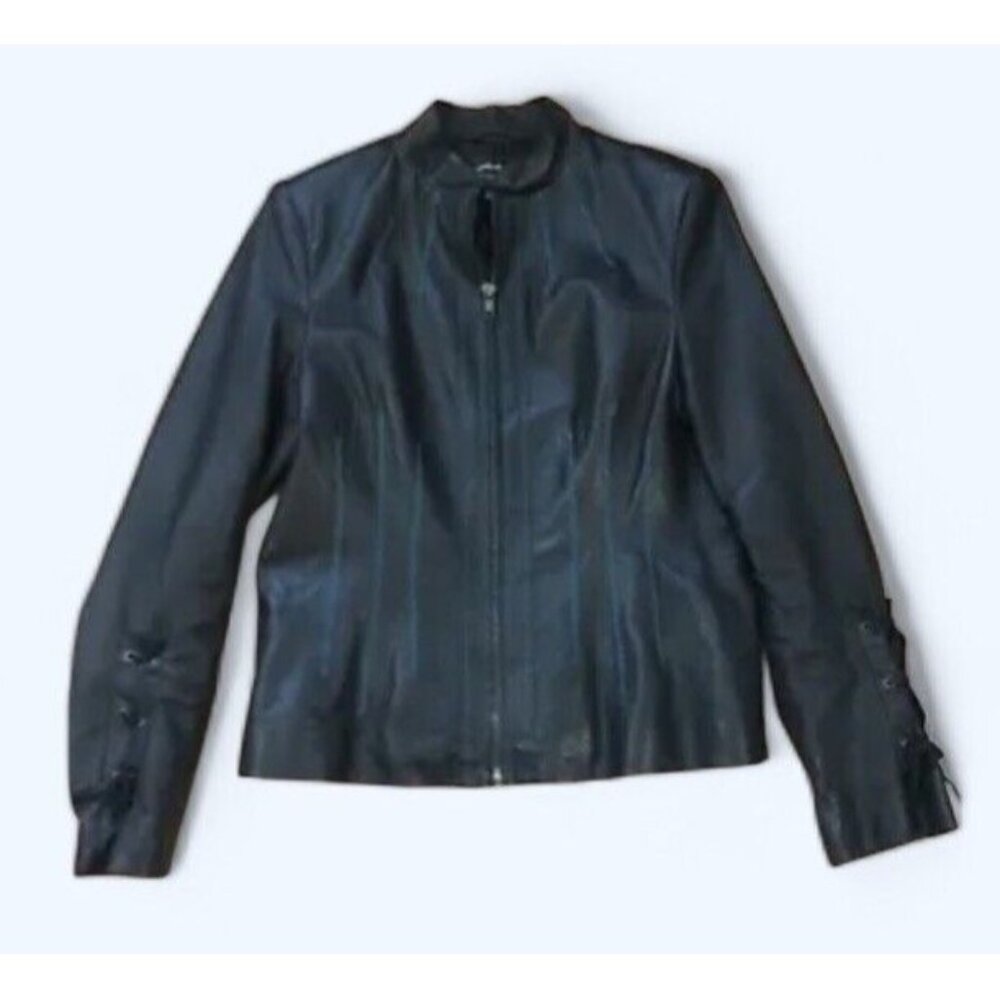 Montanaco FAUX Leather Jacket Women's Size Small Black And‎ Blue